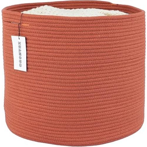 XUANGUO Cotton Rope Basket For Girls Boys Kids 16”X14” Baby Laundry Basket Nursery Bin Round Woven Baskets Organizer For Storage Toys Blankets Shoes Clothes rustic