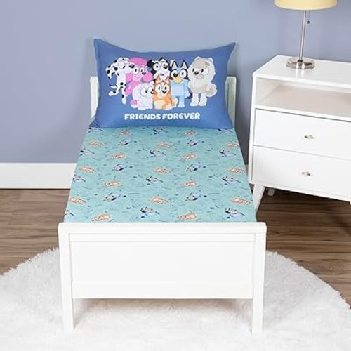 Bluey Sheet Set - Fits Toddler Bed or Crib Mattress - Fitted Sheet and Pillow Case, Green