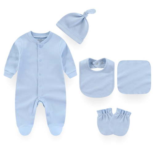 Zavbaby Baby Boy Girl Cotton Solid Color Layette Set Gift,5-Pack,Sizes 0-12M