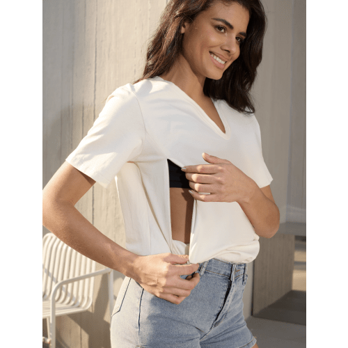 Solid Color Nursing V-Neck T-shirt | Dust - Small