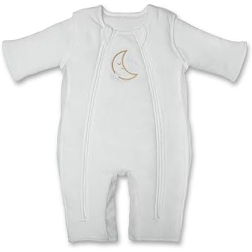 Baby Brezza 2-in-1 Double Zipper Baby Sleepsuit - Unique Swaddle Transition Sleepsuit - Breathable with Mesh Panels - Converts from Sleepsuit to Sleep Vest, 6-9 Months, Cream