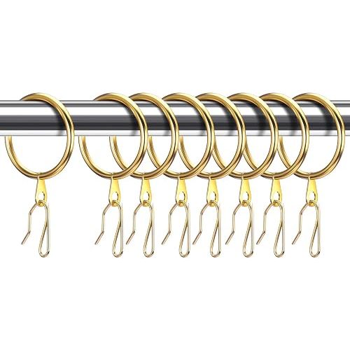 Hotop 30 Pcs Metal Curtain Rings with Hooks,Gold,42 Mm