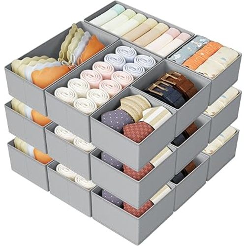 DIMJ Drawer Organizer Clothes Storage - 18 Pack Baby Dresser Organizer for Nursery, Foldable Drawer Dividers for Bedroom Closet Organization, Fabric Storage Bins for Socks, Underwears, Bras