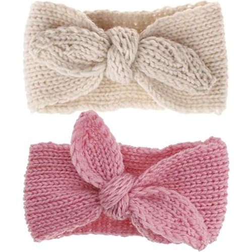 Turban Headband Baby Girl - Warm Rabbit Knot Hair Band Wrap Newborn Toddler Children 2Pcs (Beige+Pink, One Size)