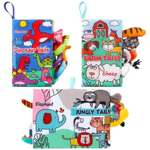 3 Pieces Baby Soft Cloth Books 0-6 Months High Contrast Sensory Baby Toys 6 to 12 Months Crinkle Touch Feel Teething Carseat Newborn Shower Gift