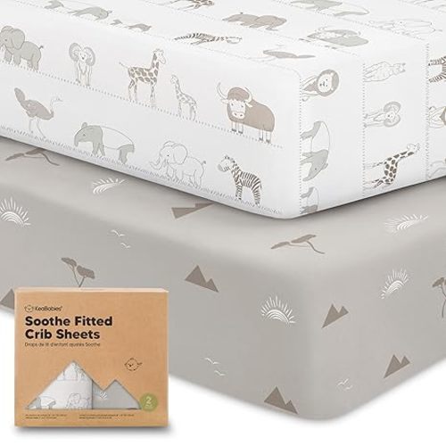 KeaBabies 2-Pack Organic Crib Sheets for Boys, Girls - 52x28 Fitted Crib Mattress Sheet Neutral, Breathable Jersey Cotton Cover for Baby Bed, Toddler Mattress, Soft & Cute Prints (Savannah)