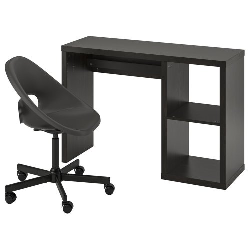 KALLAX / ELDBERGET Desk and chair - black-brown/dark gray black