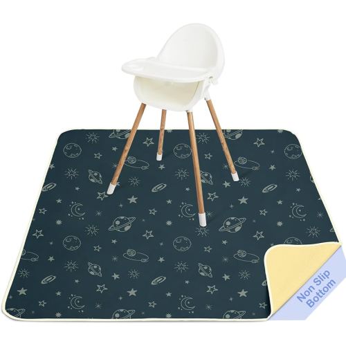 Basumee Splat Mat High Chair Mat Waterproof Baby Play Splat Mat for Under High Chair Food Catcher Highchair Mat for Floor Non Slip Bottom, Dark Blue Space, 46x42 Inches