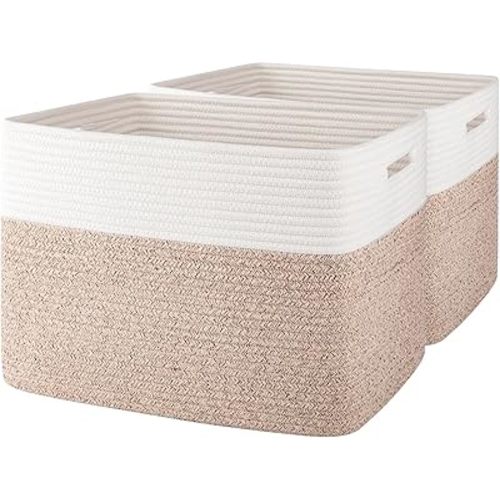 OIAHOMY Storage baskets for Shelf, Toy Storage Basket, Collapsible Storage Bins, Blanket Basket Living Room, Closet Storage for Bedroom, 16.5 x 13 x 12 Inches-Pack of 2-Brown