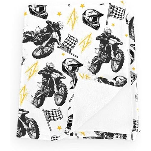Watercolor Motorcross Bike Helmets Black Baby Blanket Girls Boys Flannel Fleece Nursery Race Motor Checkered Flag Bed Receiving Swaddle Toddler Newborn Race Blanket Motor 30x40inch