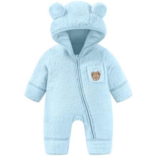 JiAmy Baby Snowsuit Newborn Fleece Winter Clothes With Flod-Over Zipper Baby Bear Hooded Thick Outfits
