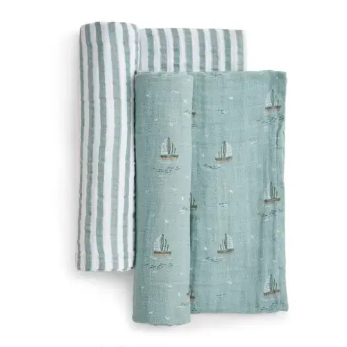 aden + anais Organic Cotton Muslin Swaddles in Sailing Seas 2 Pack