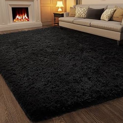 Ophanie 7x10 Black Area Rugs for Living Room, Large Shag Bedroom Carpet, Big Indoor Thick Soft Shaggy Nursery Rug, Fluffy Carpets for Boy and Girls Room Dorm Home Decor Aesthetic