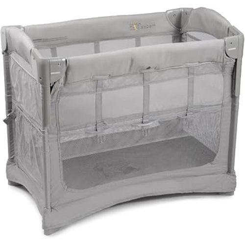 Arm’s Reach Mini Ezee 2 in 1 Co-Sleeper Bedside Bassinet with Mesh Side Panels, Side Pockets, and Bottom Storage, Gray