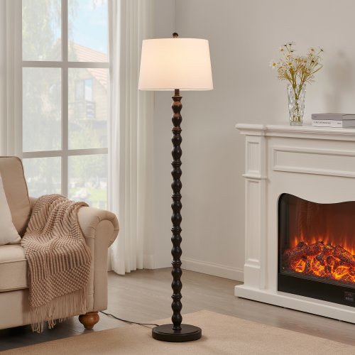 KAWOTI Caliana 60.25-in Oil-rubbed Bronze Standard Floor Lamp with Linen Shade