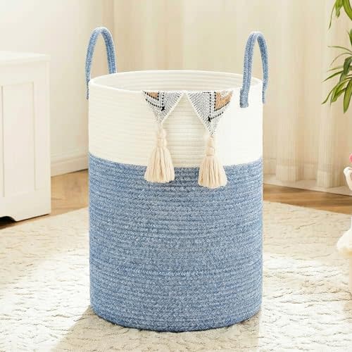 Laundry Basket,Woven Cotton Rope Laundry Hamper,60L for Decor Storage of Dirty Clothes,Toys and Blankets in Bathroom,Baby Room and Living Room