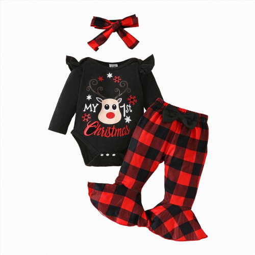 mgoYE Baby Girl Clothes 0-3 Months Preemie Newborn Baby Girl Clothes Infant Romper Fall Winter Outfits Gifts for Girls Cute Bell Bottoms Pant Sets(Black,0-3 Months)