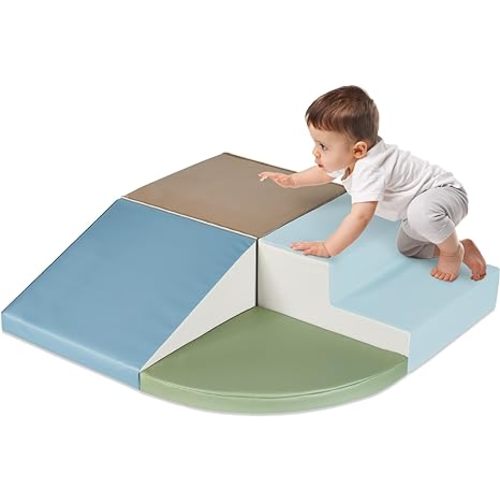 Best Choice Products 4-Piece Kids Climb & Crawl Soft Foam Block Activity Play Structures for Child Development, Color Coordination, Motor Skills - Earth Tone