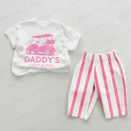 DADDY'S GOLF BUDDY Baby Pink Vertical Striped 2-piece Set