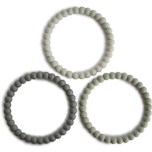 mushie Pearl Teether Bracelet | 3-Pack (Green Tea/Cool Gray/Sea Salt)