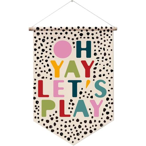 Kids Wall Banner Let's Play Wall Hanging Pennant Poster Playroom Wall Decor Educational Flag Colorful Inspirational Canvas Wall Sign Decor Gift for Kids Boys Girls Classroom School Decor