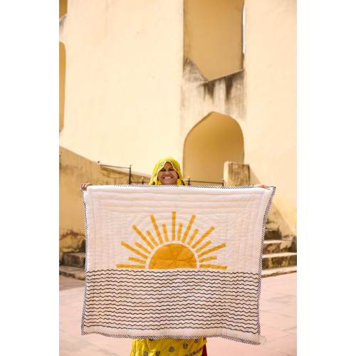 Handmade Baby Quilt: Personalized Cotton Crib Blanket, Hand-Block Printed