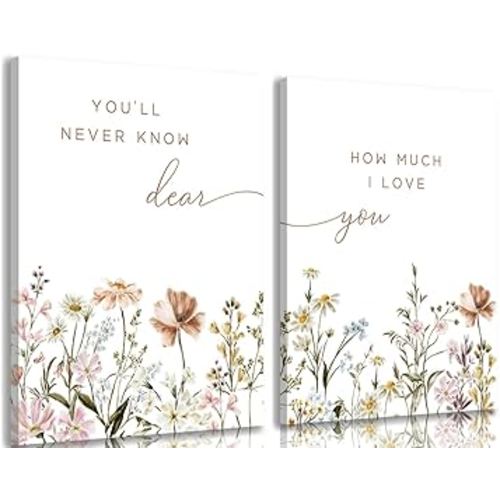 2 Pcs Wildflower Nursery Canvas Wall Art Flower Botanical Sentence Poster Painting Picture Wall Decor Boho Girl Nurseries PrintArtwork for Nursery Baby Room Living Room Bedroom Home Decoration
