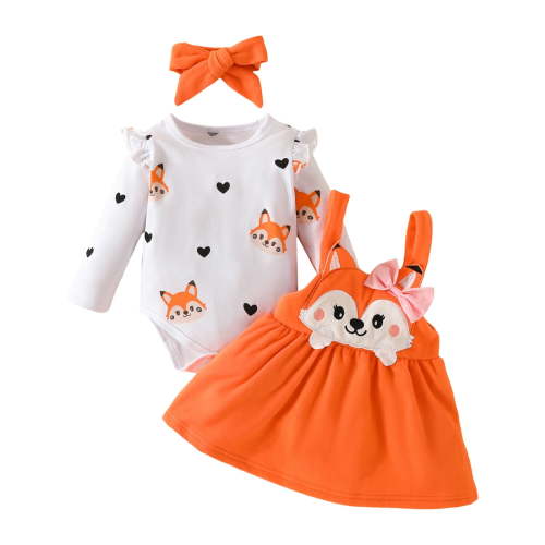 Karoyedx Baby Clothes for Girls Baby Girl Clothes Fall Winter Outfit Long Sleeve Ruffle Romper Plaid Skirt Bow Headband 3 Pcs Set Orange Size,6-9 Months