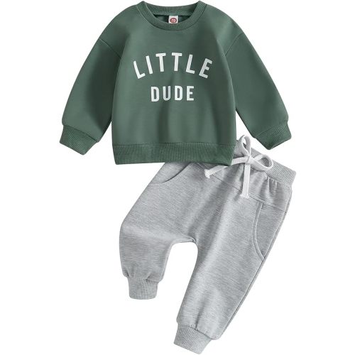 Toddler Baby Boy Fall Winter Outfits Letter Crewneck Sweatshirt Casual Pants 2Pcs Clothes Set