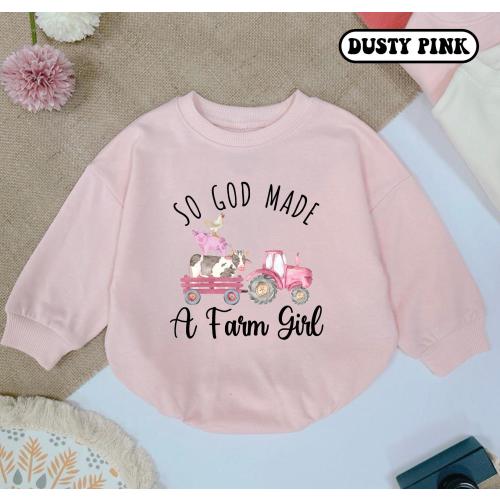 So God Made A Farm Girl Baby Romper, Tractor Animals, First Birthday Outfit