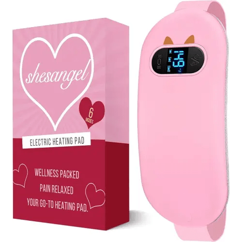 Portable Heating Pad for Period Cramps: Cordless Menstrual Heating Pad with 6 Heat Levels and 6 Massage Modes, 3s Fast Heating Gift for Women and Girl(Pink)