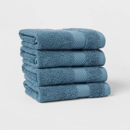 4pc Performance Plus Washcloths Turquoise - Threshold™: Cotton Terry, Fade-Resistant, 550 GSM