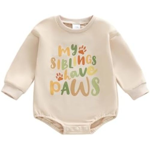 Unisex Baby Fall Clothes My Sibling has Paws Onesie Long Sleeve Crew Neck Sweatshirt Romper Cute Winter Clothes