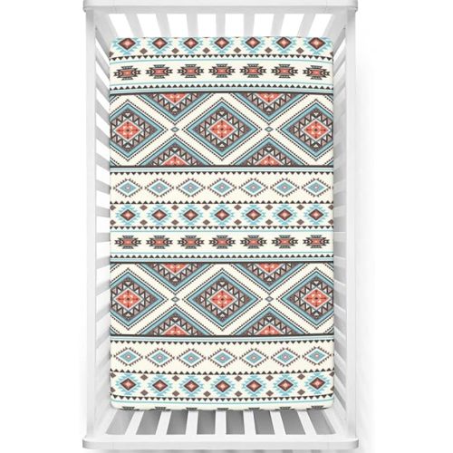 Aztec Themed Fitted Mini Crib Sheets,Portable Mini Crib Sheets Toddler Bed Mattress Sheets-Crib Mattress Sheet or Toddler Bed Sheet, 24“ x38“,Eggshell Pale Sky Blue Pale Mauve Taupe Burnt Sienna