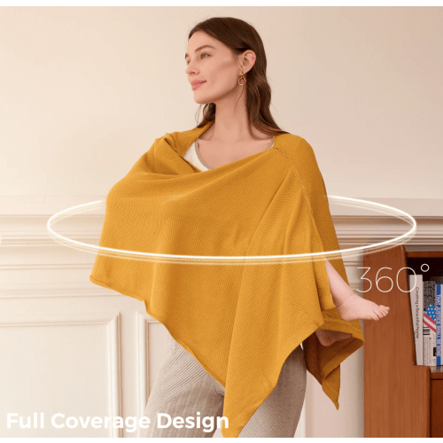 Knit Nursing Cover Poncho with Window (Gold)