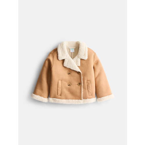 Wonder Nation Toddler Girls Double Breasted Faux Shearling Jacket, Sizes 12M-5T