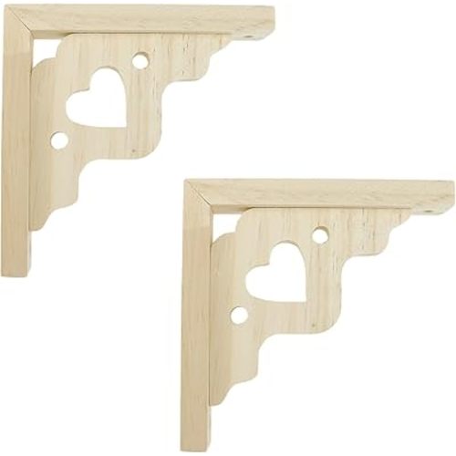 Mcredy 2 PCS Decorative Shelf Brackets 6 Inch Triangle Wall Mount Unfinished Solid Wood Heart Shelf Brackets with Screws for Cabinet Furniture Support