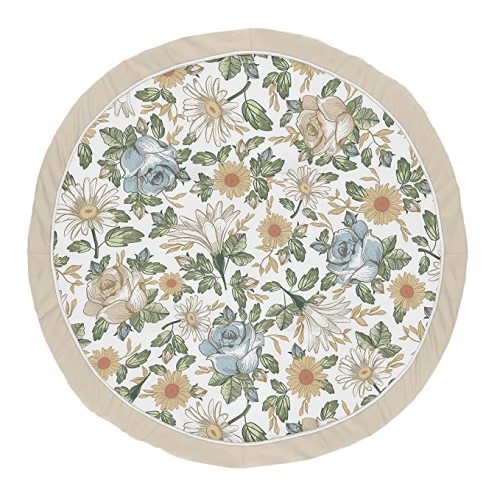 Sweet Jojo Designs Vintage Floral Blue Yellow Girl Baby Playmat Tummy Time Infant Play Mat - Slate Green Gold Orange Taupe Beige White Shabby Chic Rose Flower Boho Bohemian Farmhouse Roses Wildflower