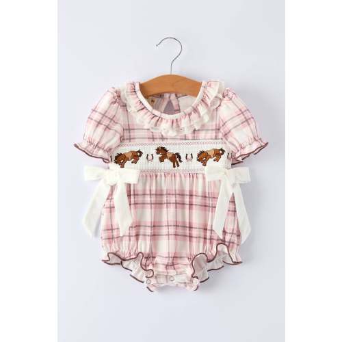Western Horse Smocked Plaid Romper – Bolt Ranch Store