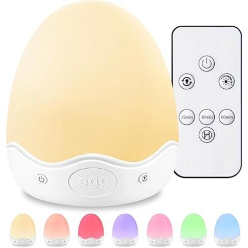 Egg Light for Nursery, 10 Brightness+10 Colors Egg Night Light for Baby Nursery Lamp, Touch+Remote+3600mAh Rechargeable Lamp, Soft Warm Light for Breastfeeding 0.5/1h Timer & Portable, New Baby Gift