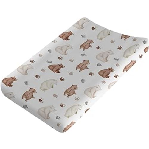 Cute Bear and Paws Changing Pad Cover Cartoon Bear Changing Table Cover for Baby Boys Girls Ultra Soft Breathable Stretchy Snug Fitted Baby Changing Pad Covers 32''x16''