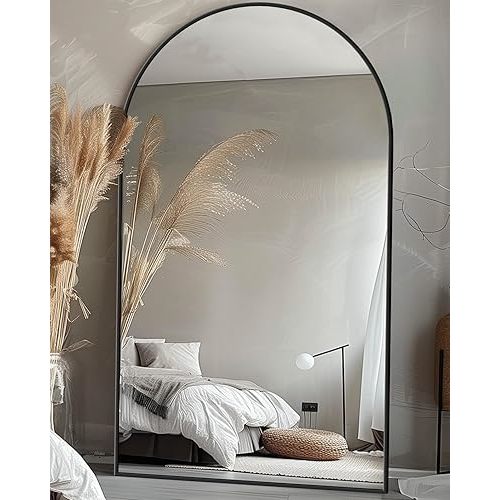 Antok Full Length Mirror, 44"x72" Oversized Floor Mirror with Stand for Bedroom, Living Room Cloakroom, Black, Arch Style