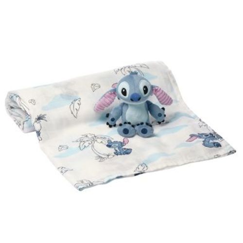 Lambs & Ivy Disney Stitch Luxury Muslin Swaddle Blanket & Plush Toy Gift Set