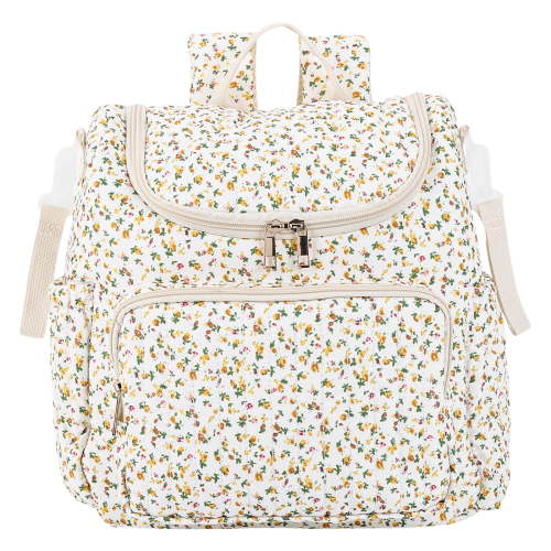 Large Capacity Floral Diaper Backpack for Women, Portable Nursing Bag with Zipper Closure, Baby Bottle & Diaper Storage Bag for Hospital Outings (Style 3)