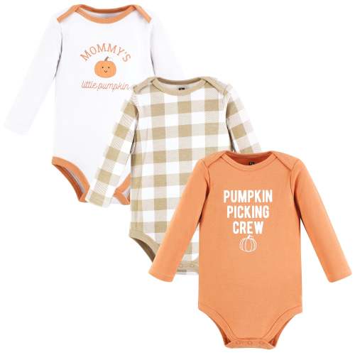 Hudson Baby Cotton Long-Sleeve Bodysuits 3-Pack, Pumpkin Picking