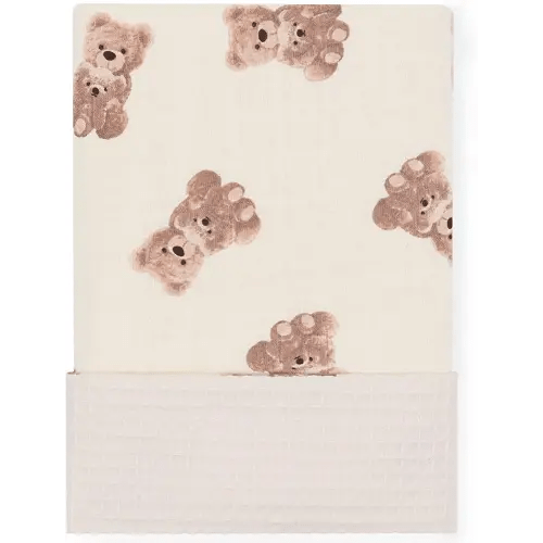 LifeTree Baby Waffle Blankets, Muslin Swaddle Blankets Crib Stroller Blanket for Boys Girls, Double-Sided Neutral Receiving Blankets with Muslin Front and Waffle Backing Infant Newborn, Bear Pattern