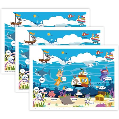 Disposable Placemats for Baby & Toddlers – Sticky Table Mats for Restaurants, Dining Table, Preschool & Parties – Aquatic Fun Animal Designs, 40 Pack, 12x16 Inches