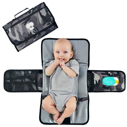Black & Grey Baby Camo Portable Diaper Changing Pad - Compact Baby Changing Mat for Daily & Travel Parents