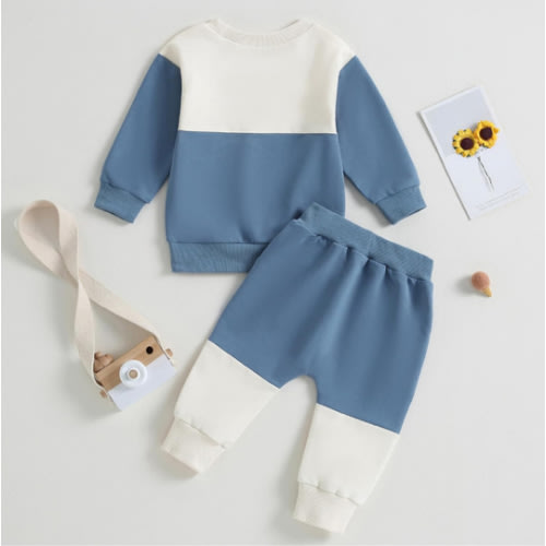Kupretty Toddler Baby Boy Fall Winter Clothes Color Block Long Sleeve Sweatshirt Pullover Tops + Joggers Pants Outfit Set