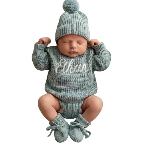 Personalized Embroidered Name Baby Romper,Baby Coming Home Outfit, 100% Cotton Knit, Gender Neutral Gift